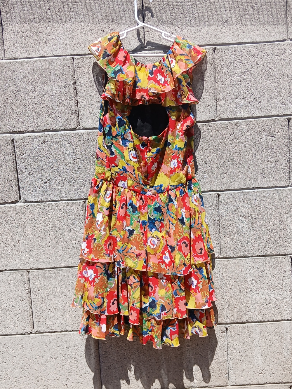 Macy's Multicolor Floral Ruffle Tiered Dress - Yellow, Red, Green, Blue - Picture 2 of 3